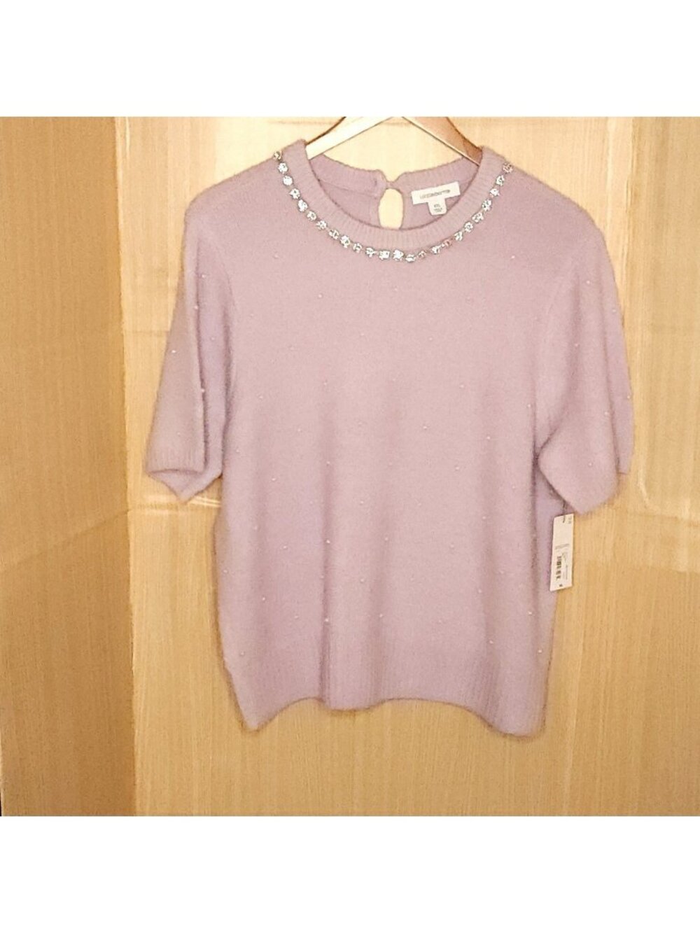 Liz Claiborne Womens New Lavender Purple Short Sleeve Pearl Detail Sweater XXL